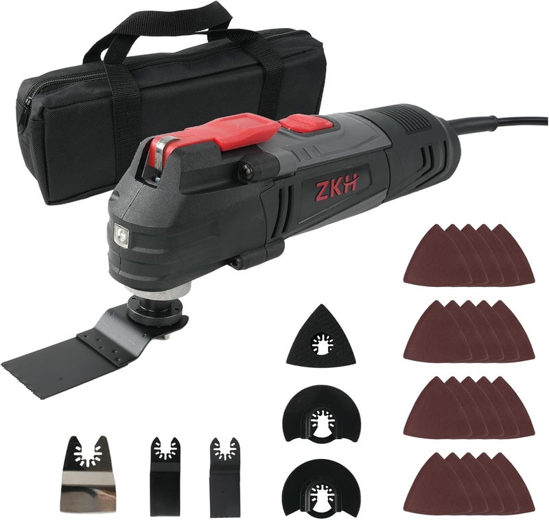 ZKH Store Oscillating Tool, 3.2 Amp Oscillating Saw, 3.5° Oscillation Angle, 10,000 to 22,000 OPM Oscillating Multi Tool with Tool-Free Blade Change, 26PS Accessories,10 ft Cord, Tool Bag for Sanding - Image 1